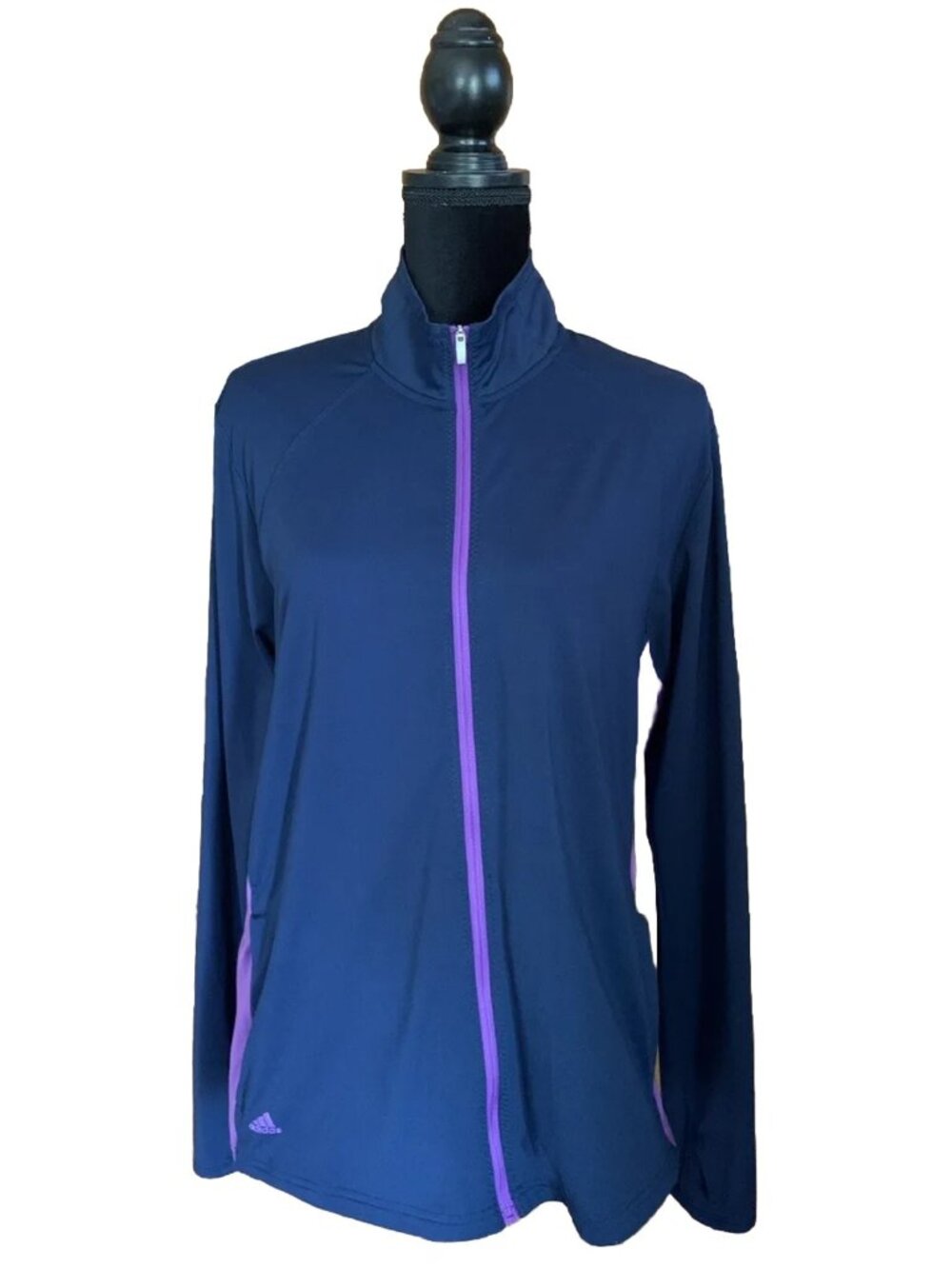 Adidas Womens Sweatshirt Size XL Purple Navy Blue Full Zip Thin Long Sleeve